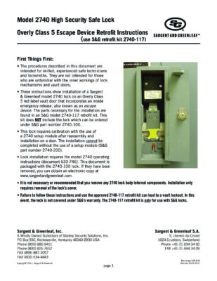 Model 2740B Overly Door Retrofit Sheet