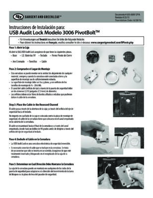 Audit Lock 2.0 Model 3006 Installation Instructions - SPANISH