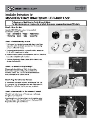 Audit Lock 2.0 Model 3007 Installation Instructions