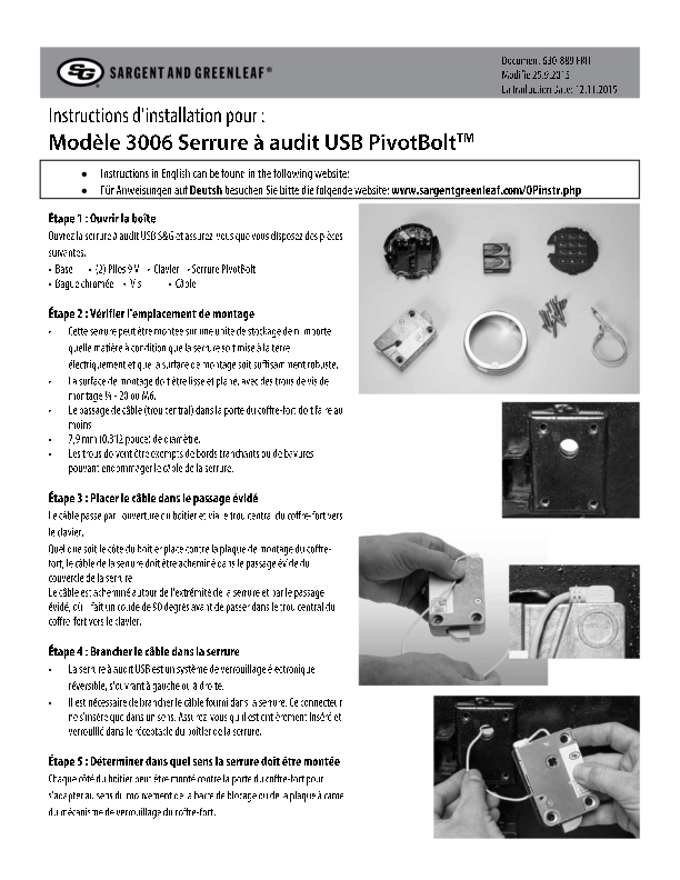 Audit Lock 2.0 Model 3006 Installation Instructions - FRENCH