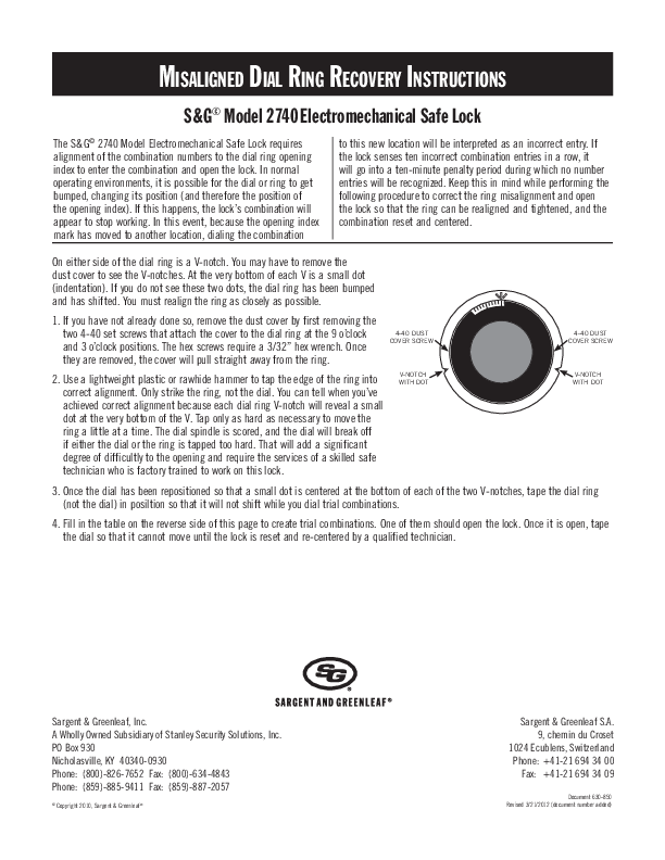 Model 2740B Misaligned Dial Ring Recovery Instructions