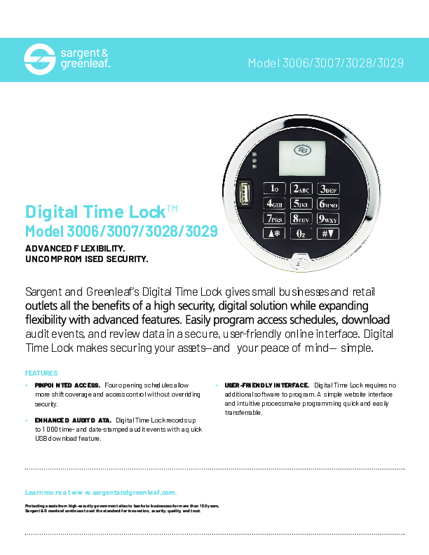 Digital Time Lock Sell Sheet 3000-300 Series
