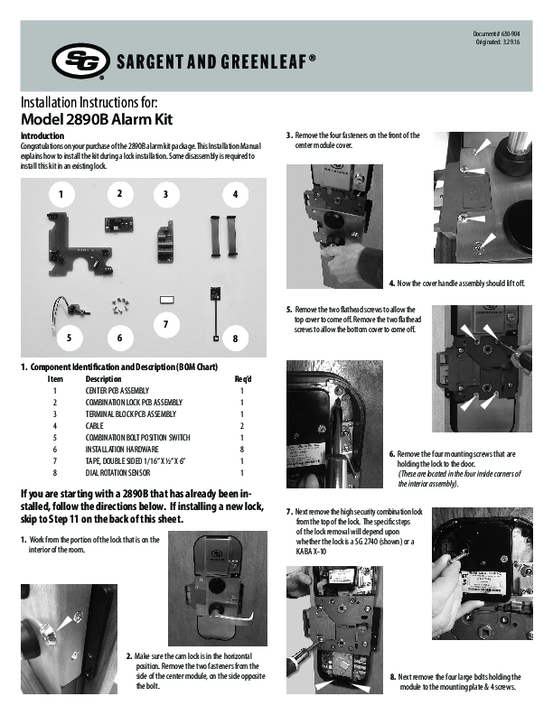 Model 2890 Alarm Kit Installation Instructions