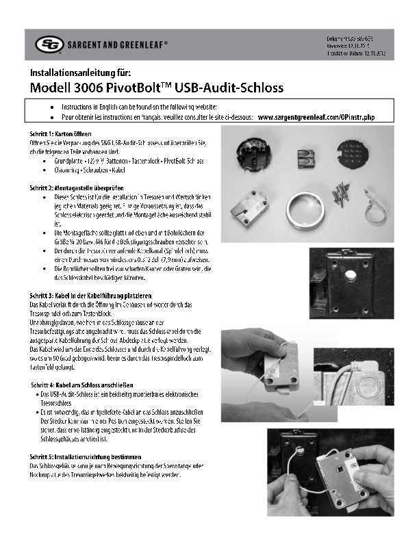 Audit Lock 2.0 Model 3006 Installation Instructions - GERMAN